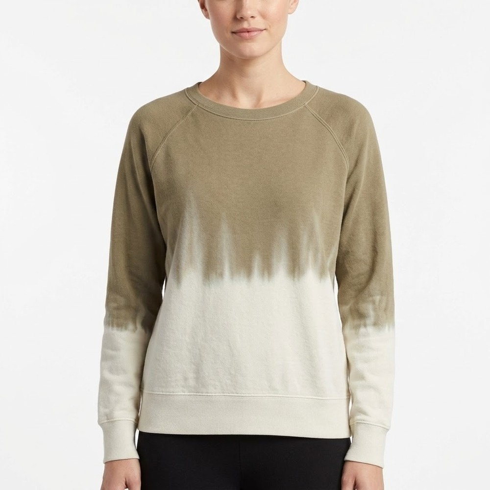 Athleta Coaster Luxe Sweatshirt Womens Small Olive Green Ombre Dip-Dye 657662-00